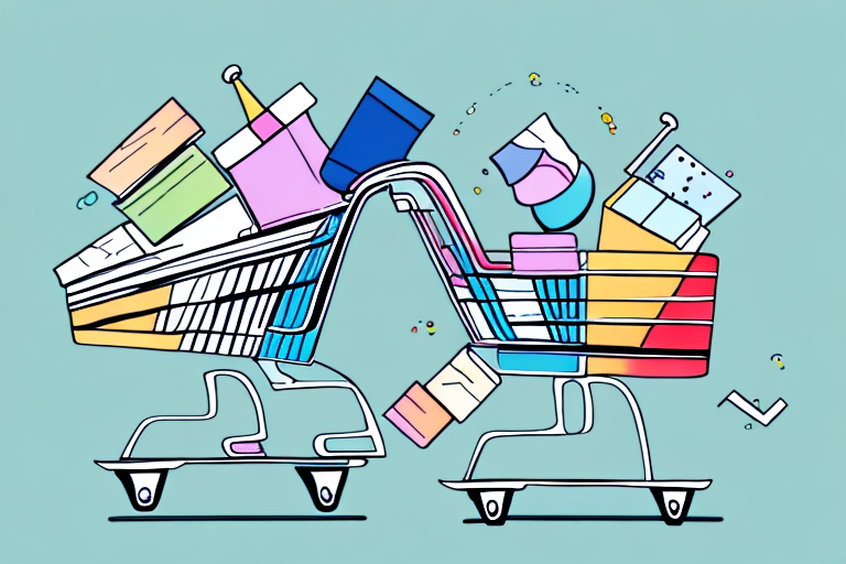A shopping cart overflowing with items
