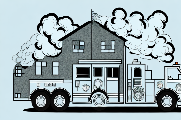 A house with smoke billowing out of the windows and a fire truck parked outside