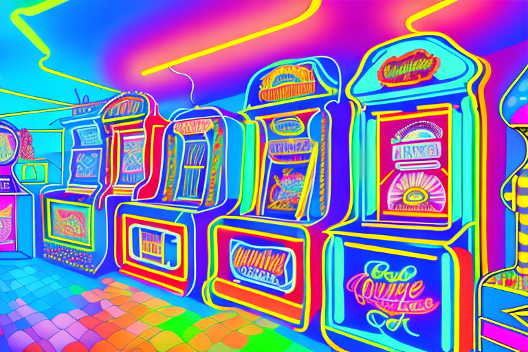 An amusement arcade with colorful lights and games