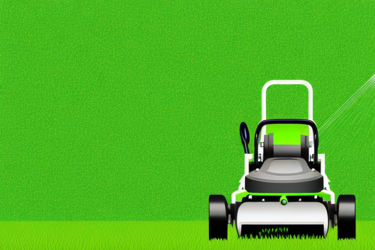 A lawn mower cutting grass in a lush green garden