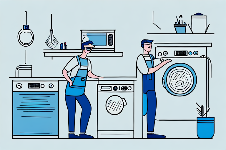 A home appliance being serviced by a technician