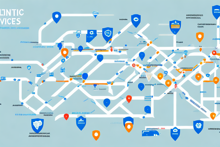 A map with a route of transportation services