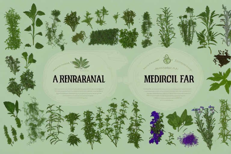 A medicinal herb farm with a variety of herbs growing in the fields