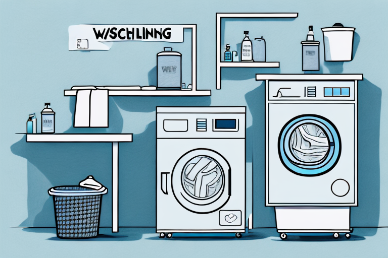 A washing machine and linens in a laundry room