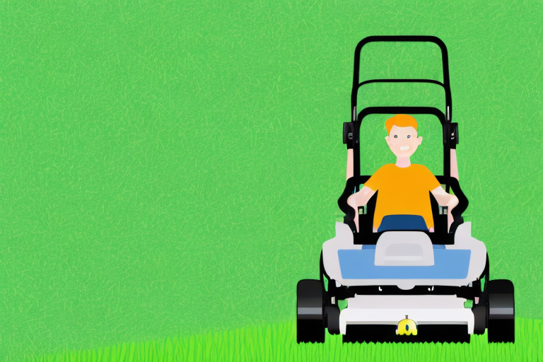 A lawn mower cutting grass in a vibrant outdoor environment