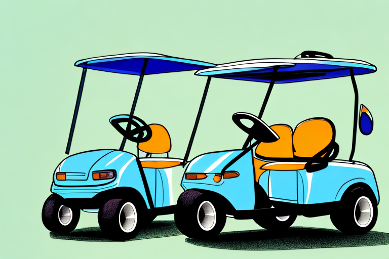 A golf cart in a vibrant setting