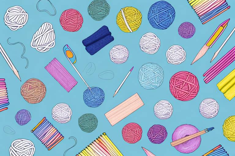 Colorful knitting supplies arranged in a creative way