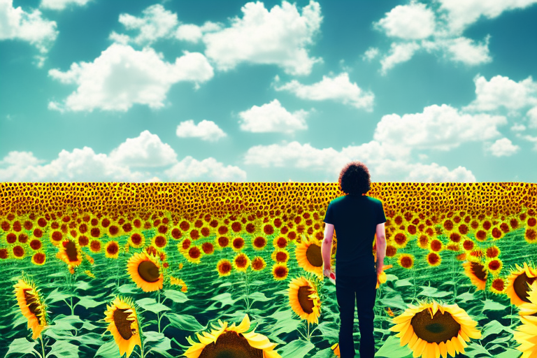 A person standing in a field of sunflowers