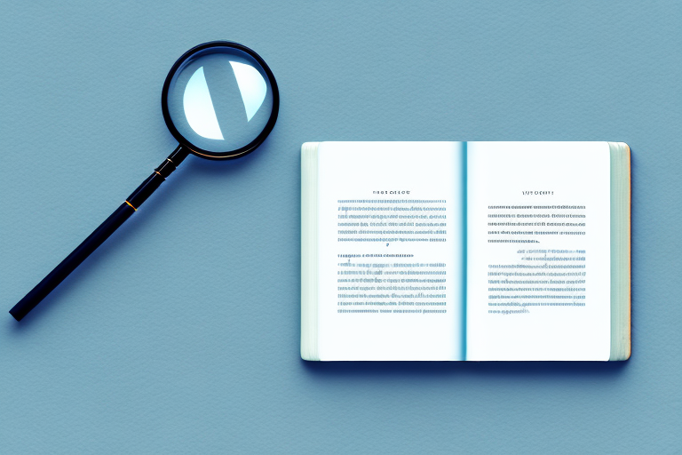A book with a magnifying glass hovering above it