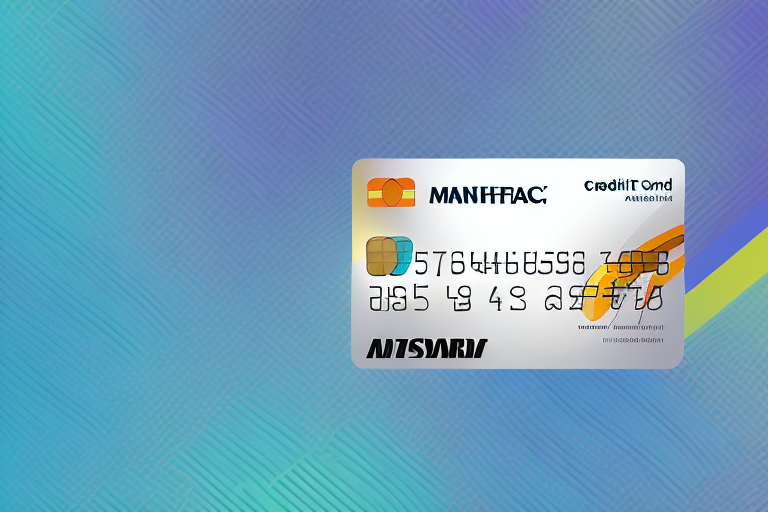 A credit card with a colorful background of abstract shapes and lines