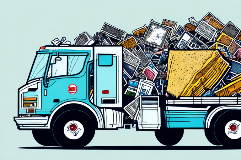 A junk removal truck with a pile of junk in the back