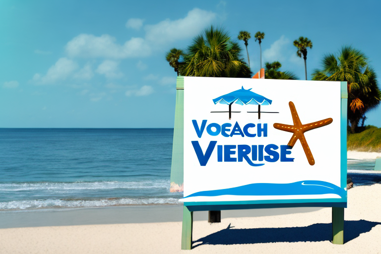 A beach house with a sign advertising vacation rental management services