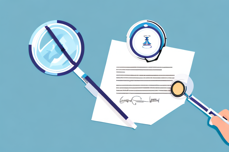 A health insurance policy document with a magnifying glass hovering over it
