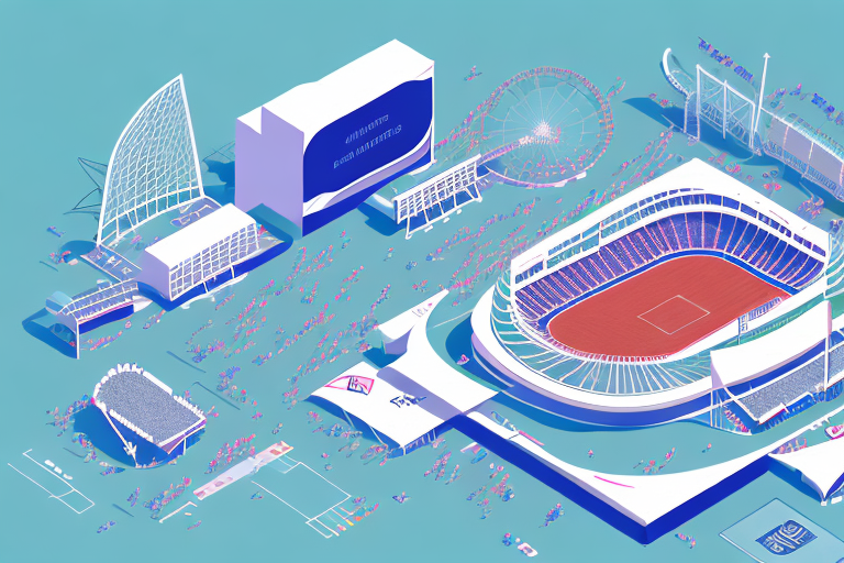 A professional sports stadium with a focus on the interactive elements of the experience
