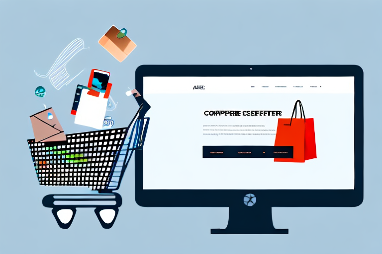 A computer screen with an e-commerce website open and a shopping cart filled with items