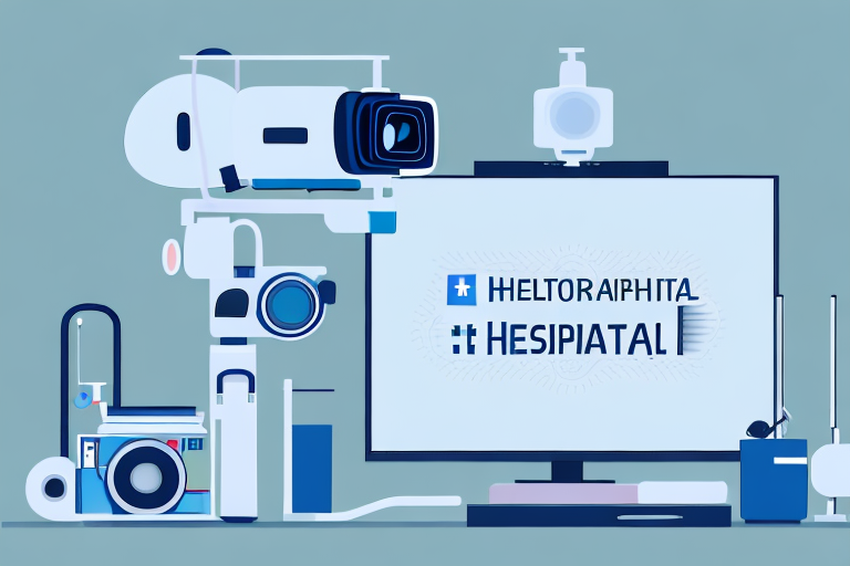A hospital or healthcare facility with a video camera in the foreground