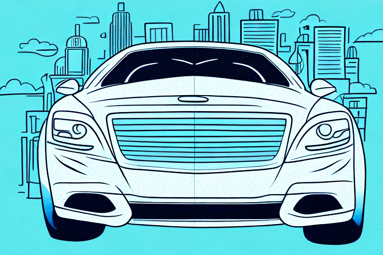 A luxury car in a cityscape