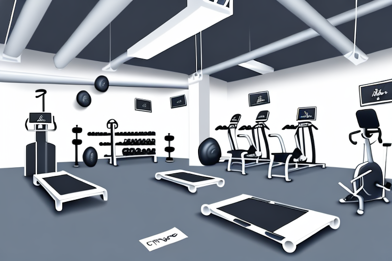 A fitness studio with a variety of equipment and a computer showing a search engine marketing campaign