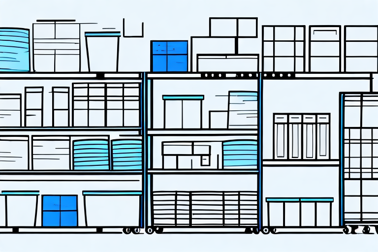 A warehouse with storage containers and shelves