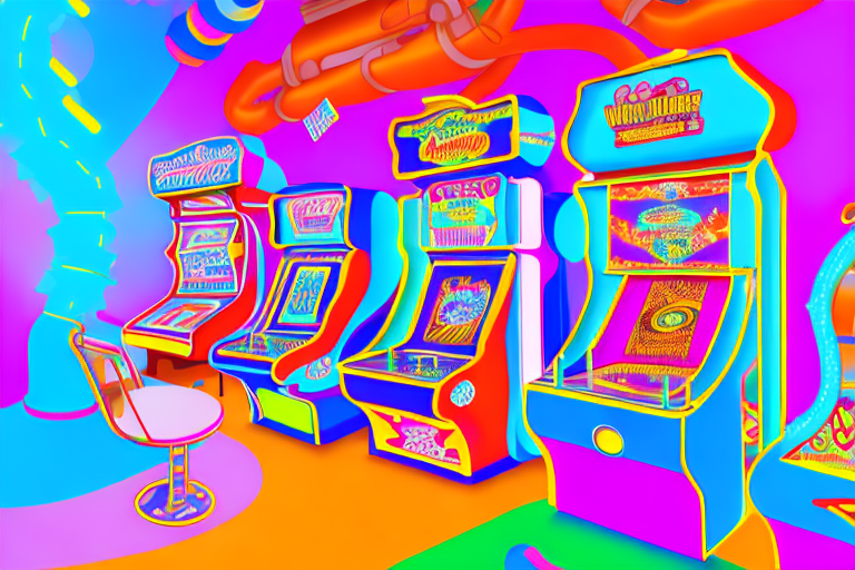 A colorful and fun amusement arcade with bright lights and exciting games