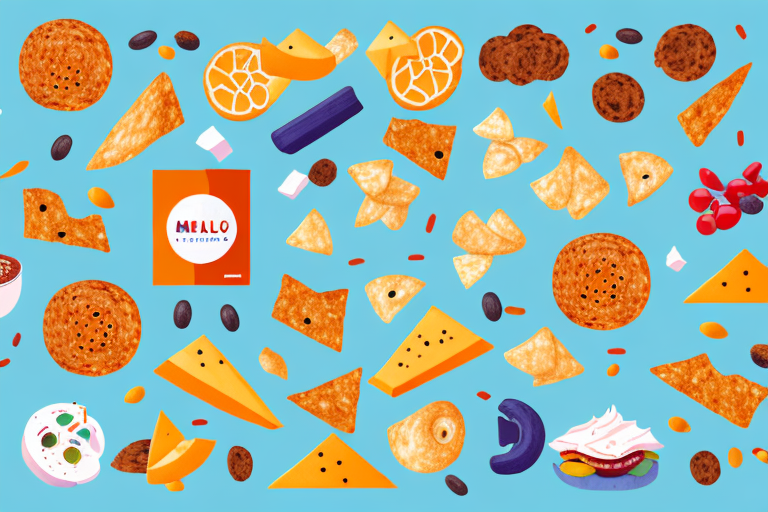 A variety of snack foods in a range of colors and shapes