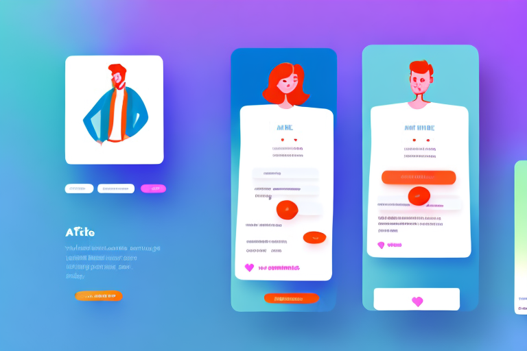 A modern online dating platform interface with a bright and vibrant color palette