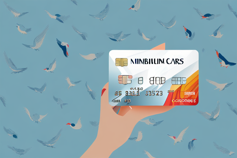 A credit card with a family of birds perched on top