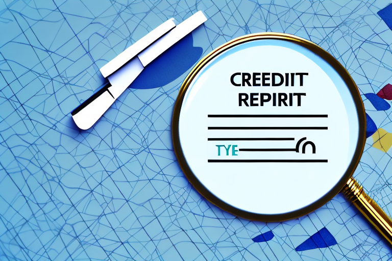 A credit report with a magnifying glass hovering over it