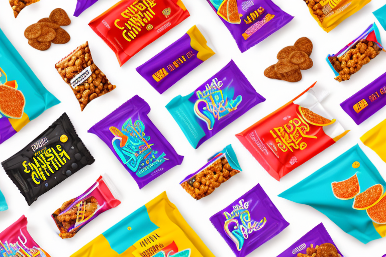 A variety of brightly colored and stylishly packaged snack foods