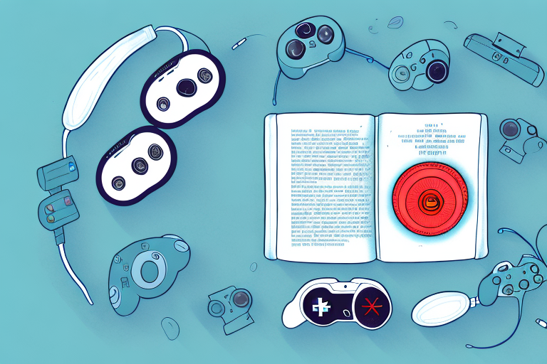 A book with a gaming controller and a joystick
