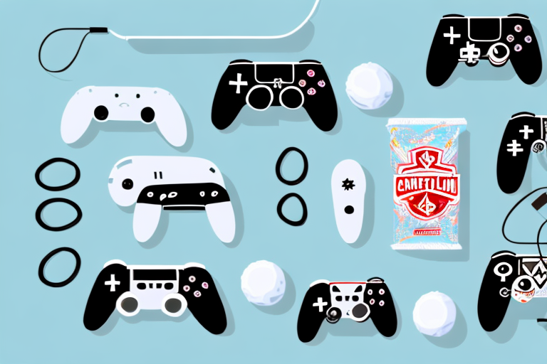 A confectionery product surrounded by gaming-related items such as controllers