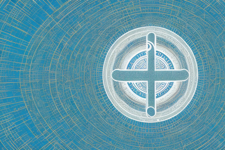 A religious symbol surrounded by a digital landscape