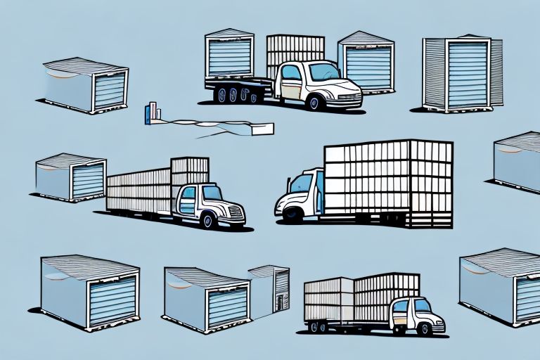 A warehouse with storage units and a truck delivering goods