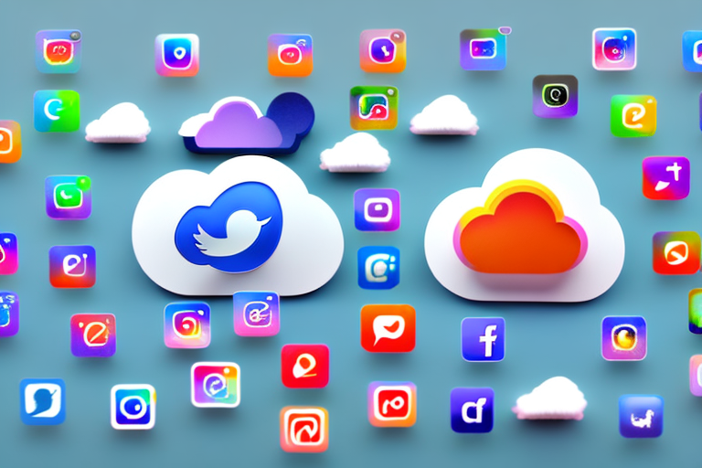 A cloud with a variety of colorful icons representing different social media platforms
