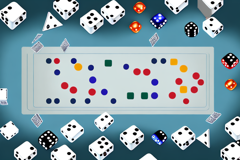 A game board with chips and dice