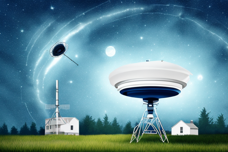 A satellite dish in a rural setting