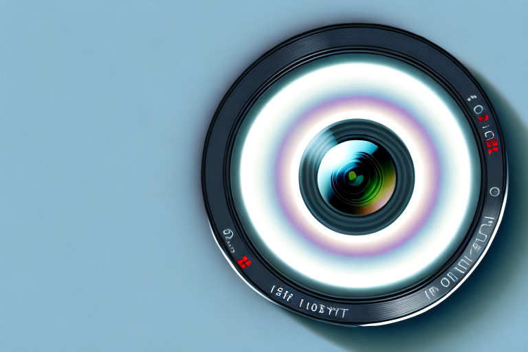 A camera lens with a light shining through it onto a blank canvas