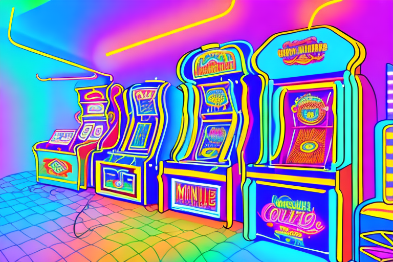 An amusement arcade with colorful lights and games