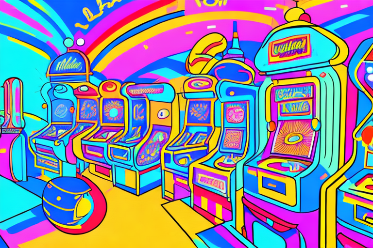 An amusement arcade with bright lights and fun colors