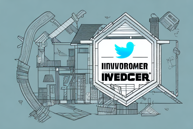 A home improvement retail store with a twitter logo hovering above it