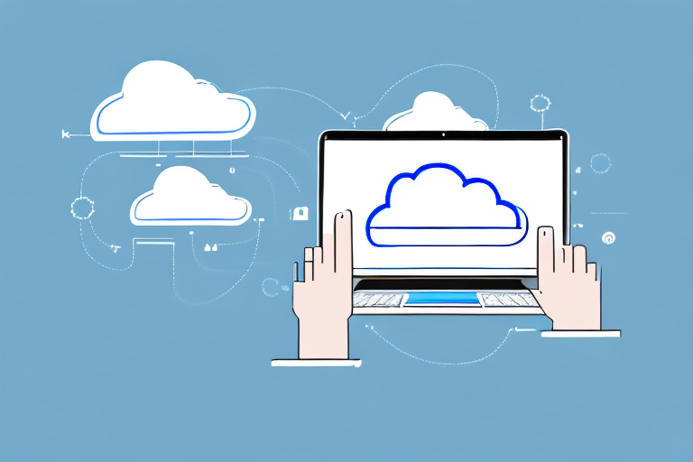 A cloud computing business with a laptop and a smartphone connected to the cloud