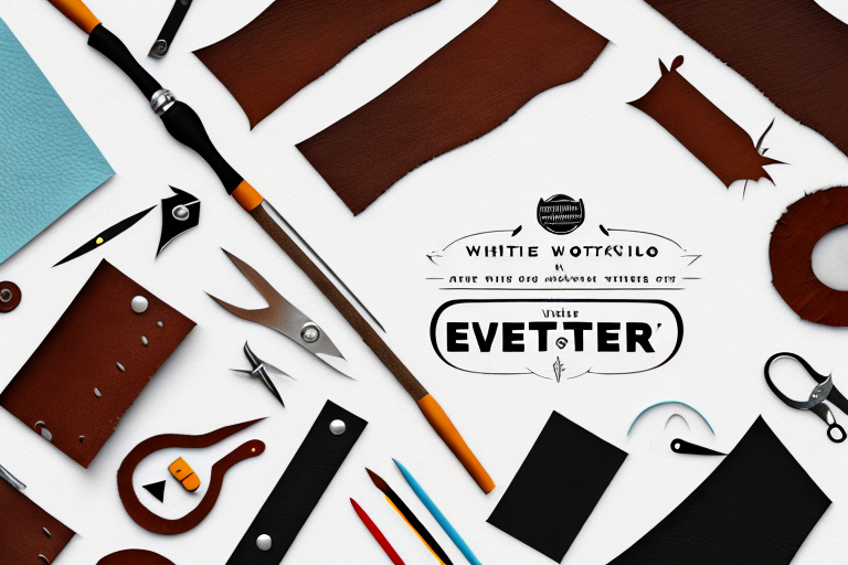 A leather craft workshop with tools and materials to create a visual representation of the event marketing campaign