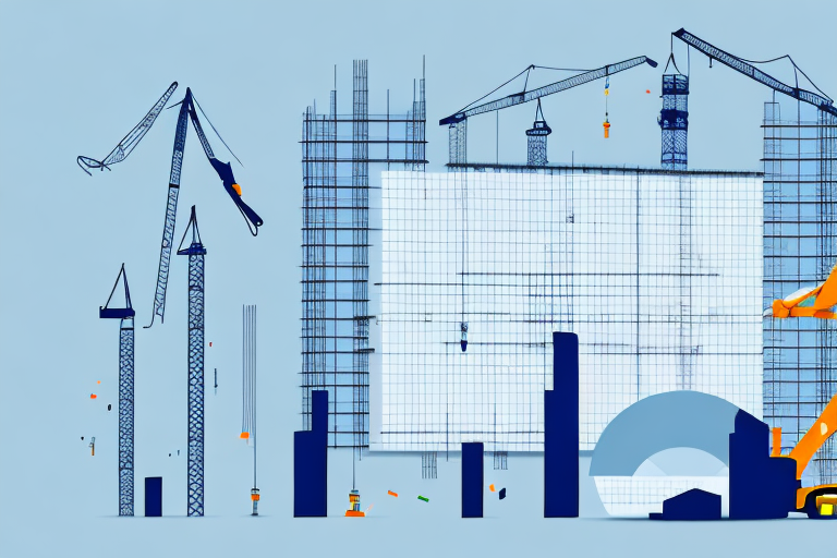 A construction site with a stock market graph in the background