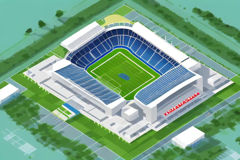 A sports team or club's stadium or arena surrounded by a landscape of falling real estate prices