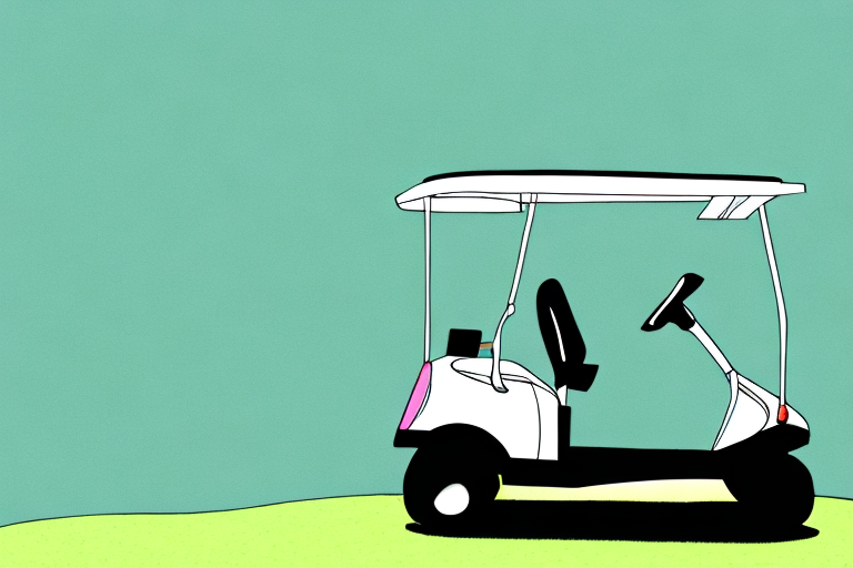 A golf cart in a scenic outdoor setting