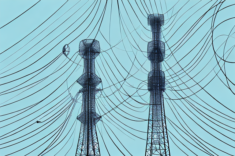 A telecommunications tower with a network of lines connecting it to other towers