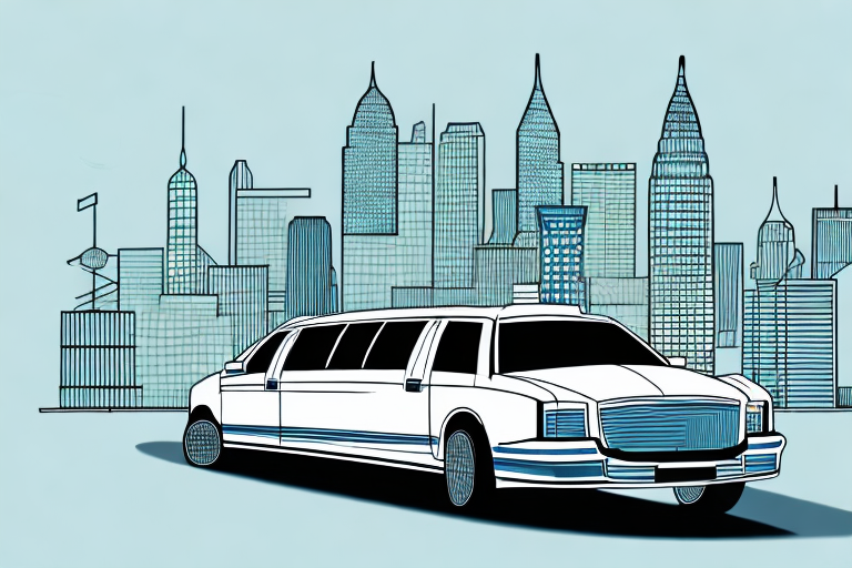 A limousine driving through a cityscape
