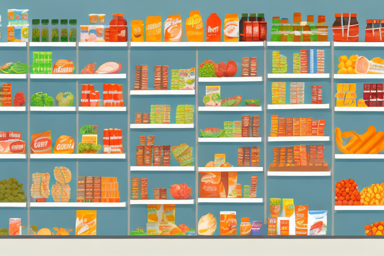 A grocery store with shelves stocked with food items