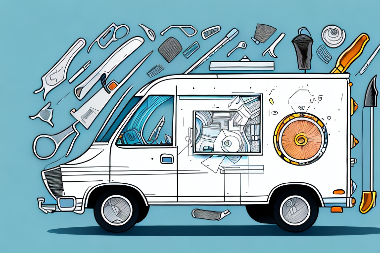 A mobile glass repair van with tools and supplies in the back