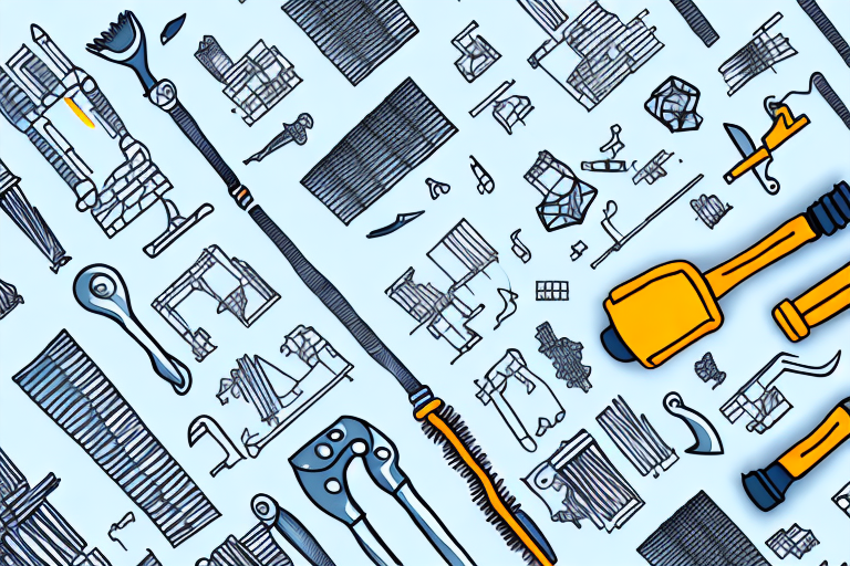 A construction site with a variety of tools and materials